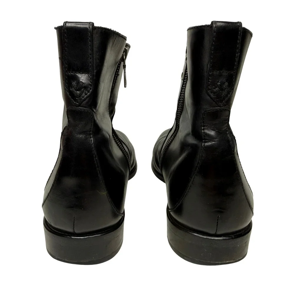 John Varvatos Mens Black Leather‎ Side Zip Ankle Boots 1438 Made in Italy 10.5